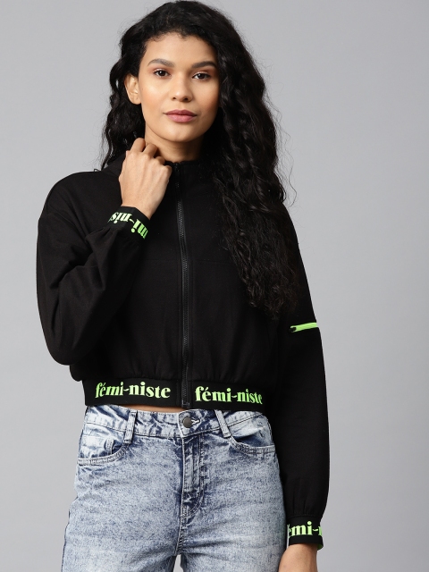

Hubberholme Women Black Solid Cropped Sweatshirt