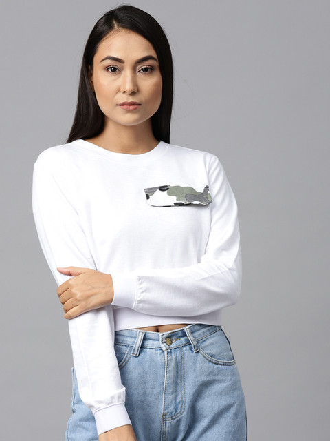 

Hubberholme Women White Solid Cropped Sweatshirt