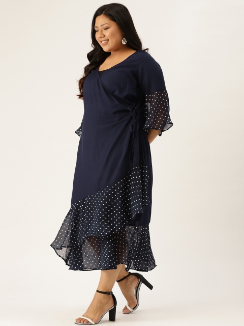 

Revolution Women Navy Blue & White Polka Dots Print Plus Size Maxi Dress