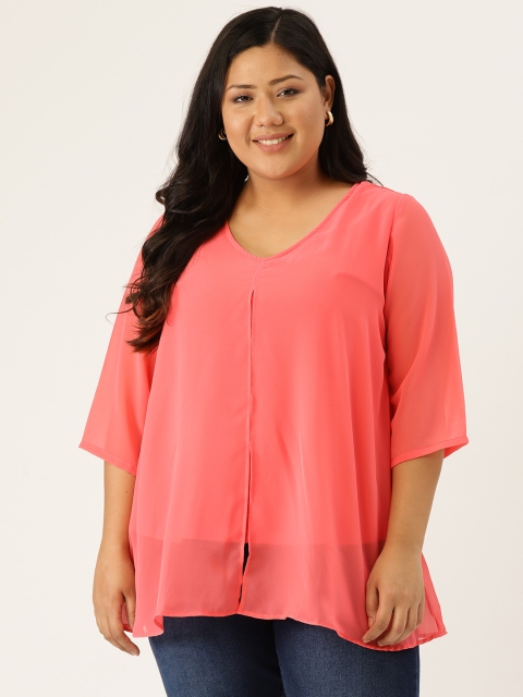 

Revolution Women Peach-Coloured Solid Layered A-Line Top with Front Slit