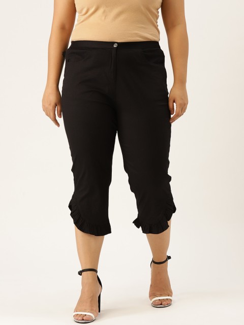 

Revolution Women Plus Size Black Solid Regular Fit High Rise Capris