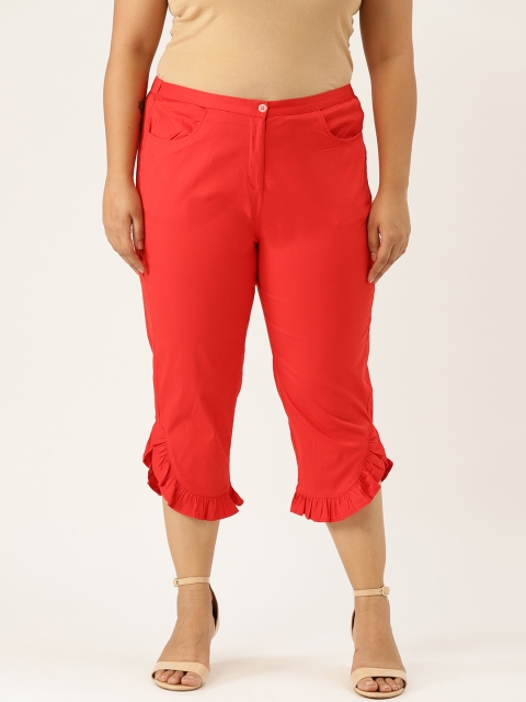 

Revolution Women Plus Size Red Solid Regular Fit High Rise Capris