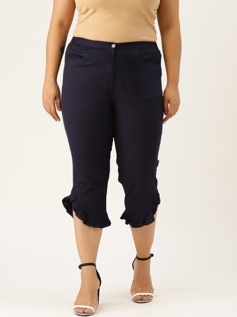 

Revolution Women Plus Size Navy Blue Solid Regular Fit High Rise Capris