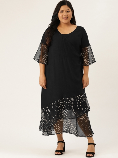 

Revolution Women Black & White Polka Dots Print Plus Size Maxi Dress