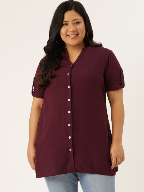 

Revolution Women Burgundy Regular Fit Solid Plus Size Longline Casual Shirt