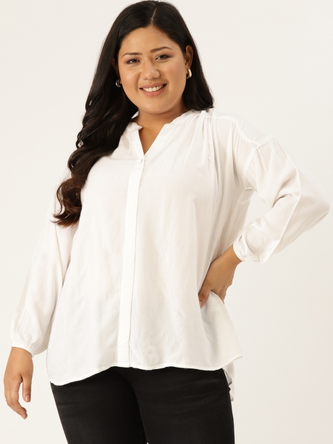 

Revolution Women Plus Size White Solid Shirt Style Top