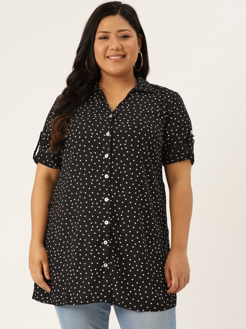 

Revolution Women Black & White Regular Fit Printed Plus Size Longline Casual Shirt