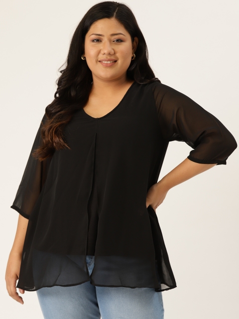 

Revolution Plus Size Women Black Sustainable Solid A-Line Top