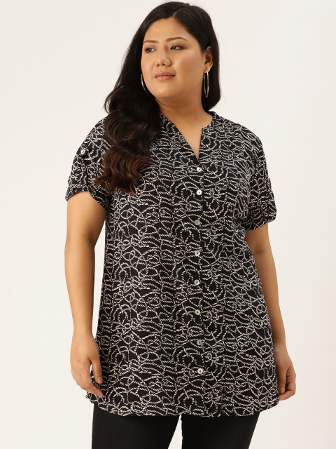 

Revolution Women Black & White Regular Fit Rope Print Plus Size Longline Casual Shirt