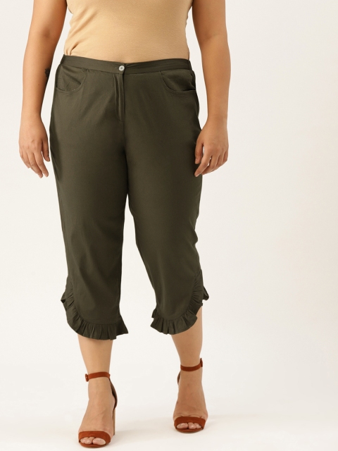 

Revolution Women Plus Size Olive Green Solid Regular Fit High Rise Capris
