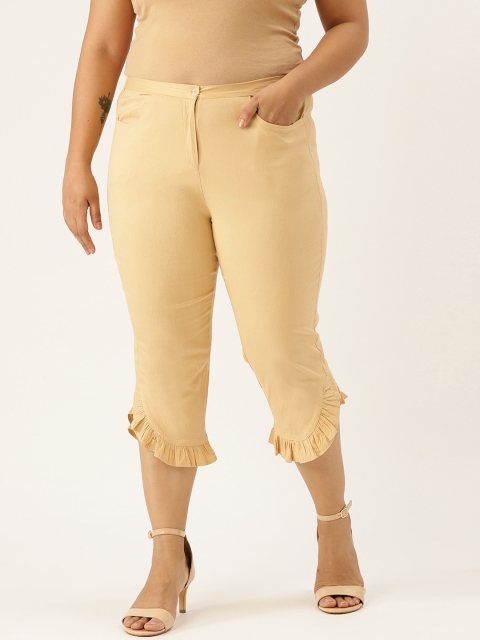 

Revolution Women Plus Size Beige Solid Regular Fit High Rise Capris