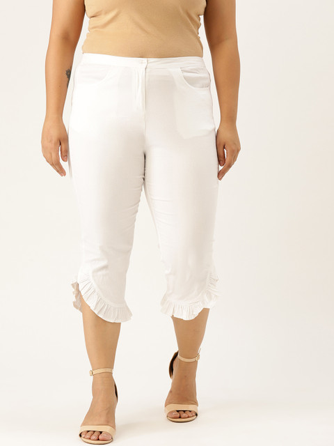 

Revolution Women Plus Size White Solid Regular Fit High Rise Capris