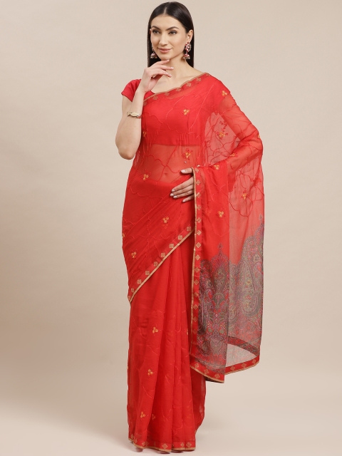

Shaily Red & Golden Ethnic Embroidered Saree