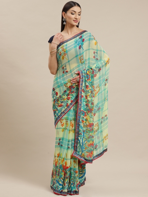 

Shaily Green & Red Floral Print Detail Checked Saree