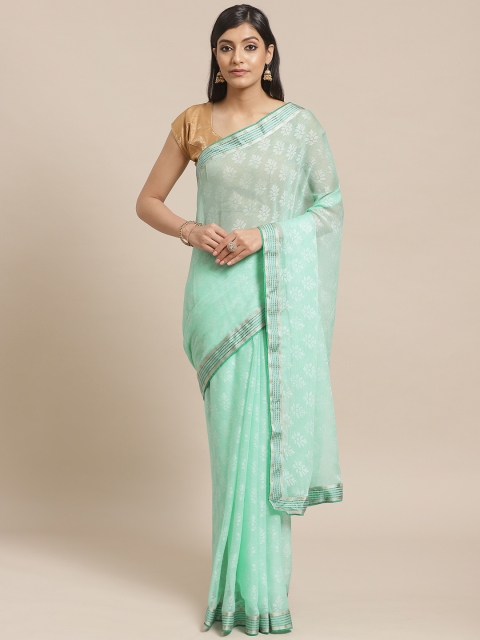 

Shaily Sea Green & Golden Woven Design Saree