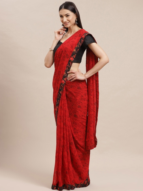 

Shaily Red & Black Floral Print Saree