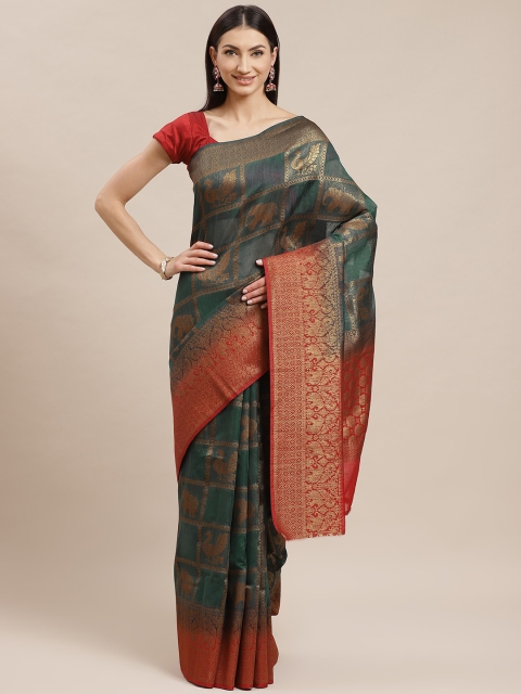 

Shaily Teal Green & Golden Zari Woven Design Kanjeevaram Saree
