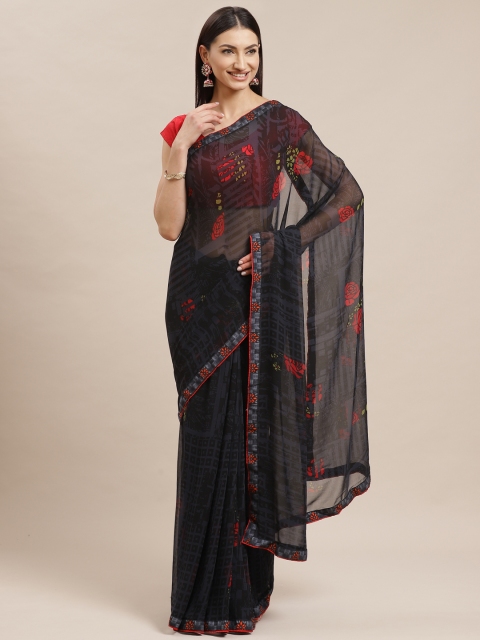 

Shaily Black & Red Floral Printed Saree