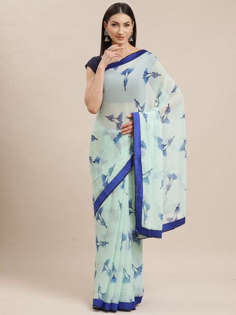 

Shaily Sea Green & Blue Floral Printed Saree