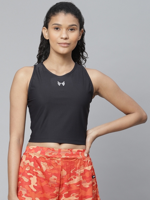 

skyria Women Black Solid Cropped Tank Top