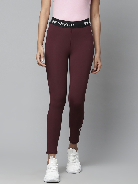 

skyria Women Maroon Solid Training Tights