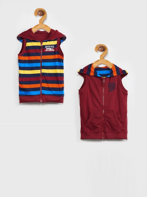 

max Boys Burgundy Striped Open Front Reversible Jacket
