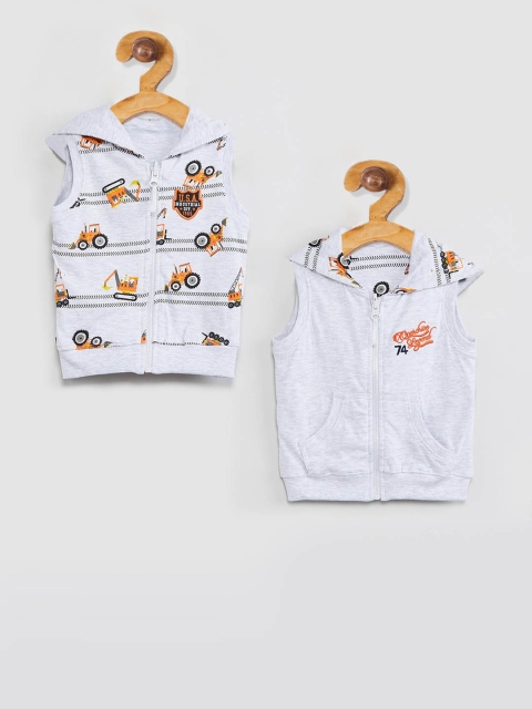 

max Boys Grey Melange Printed Reversible Open Front Jacket