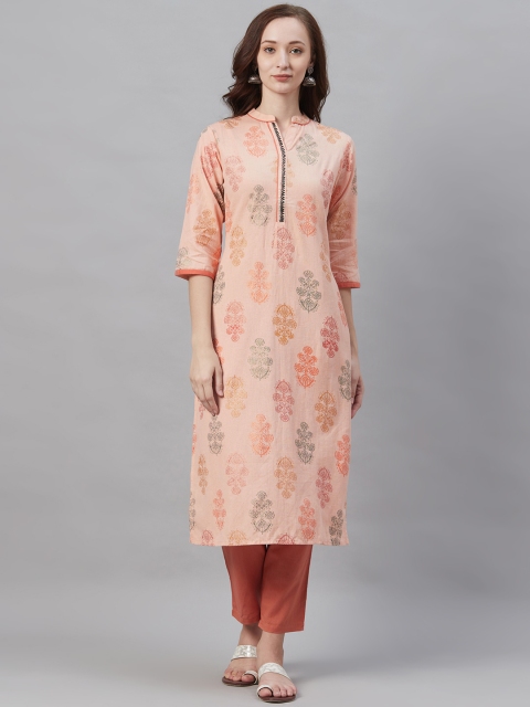 

Shree Women Peach-Coloured Printed Kurta with Trousers