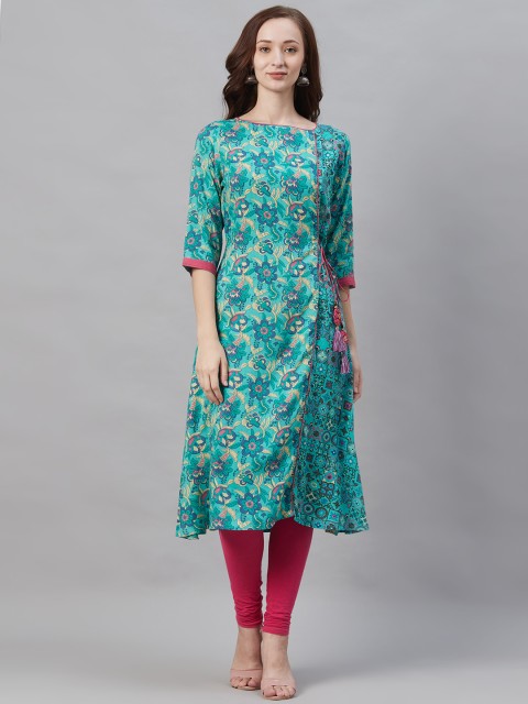 

Shree Women Blue & Beige Ethnic Motifs Print A-Line Angrakha Kurta