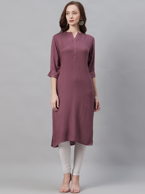 

Shree Women Mauve Geometric Woven Design Dobby Weave Straight Kurta