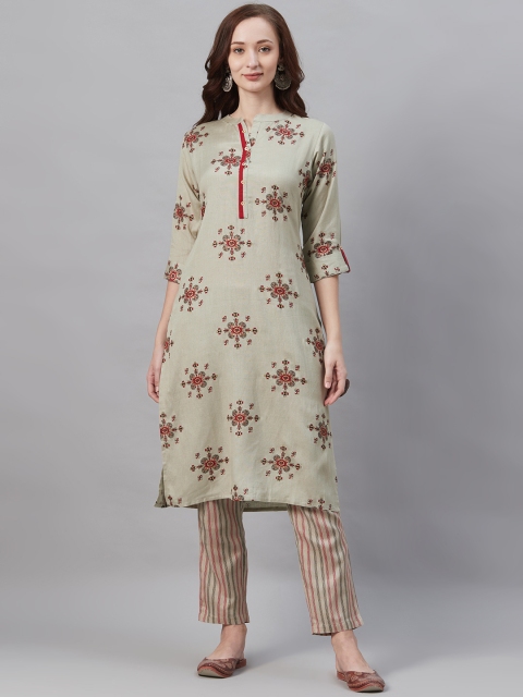 

Shree Women Grey & Maroon Printed Kurta with Trousers