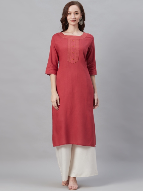 

Shree Women Rust Red Solid Straight Kurta