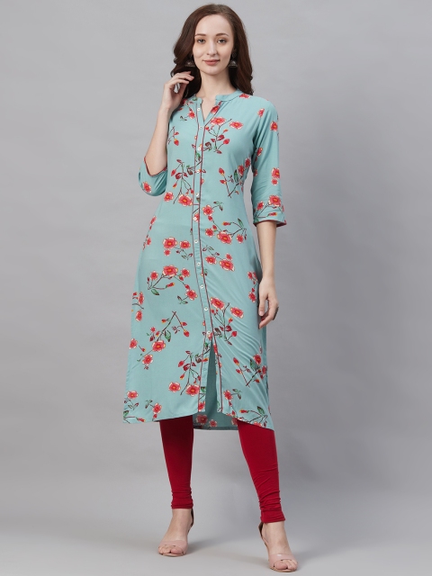 

Shree Women Blue & Red Floral Print Straight Kurta