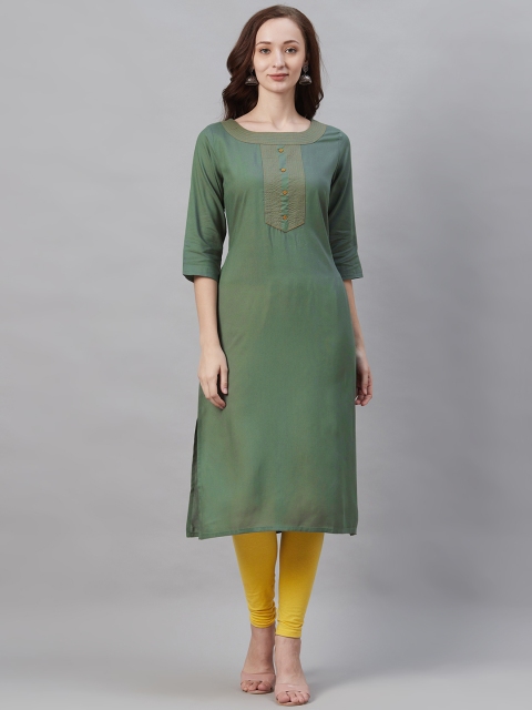 

Shree Women Green Solid Straight Kurta