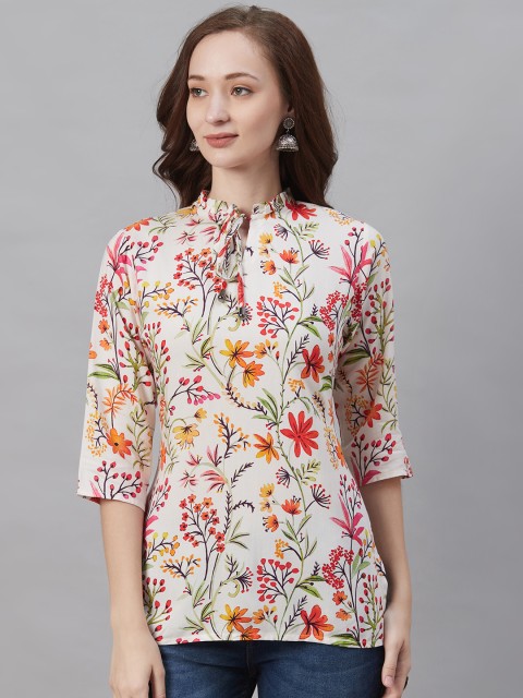 

Shree Women White & Red Floral Print Tunic