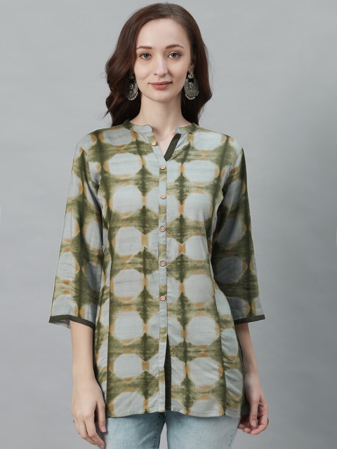 

Shree Women's Blue & Olive Green Abstract Print Tunic