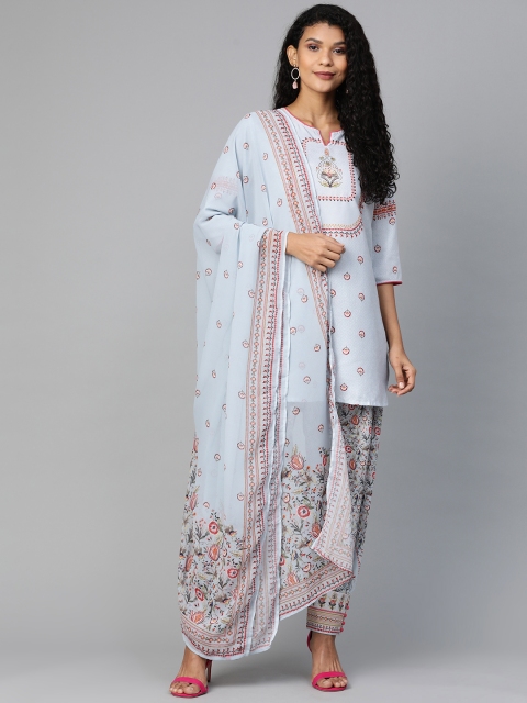 

Shree Women Blue & Pink Printed Kurti with Salwar & Dupatta