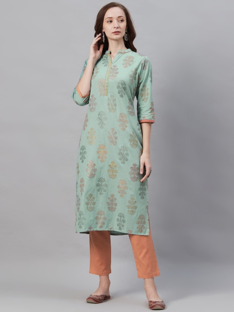 

Shree Women Blue & Rust Red Printed Kurta with Trousers