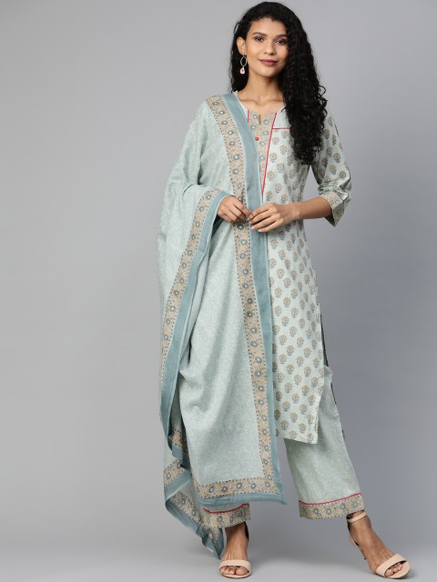 

Shree Women Green & Beige Printed Kurta with Palazzos & Dupatta