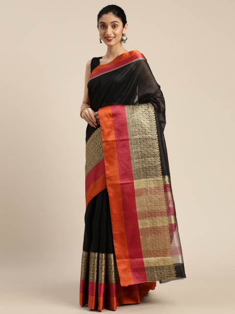 

DIVASTRI Black & Golden Cotton Blend Solid Saree