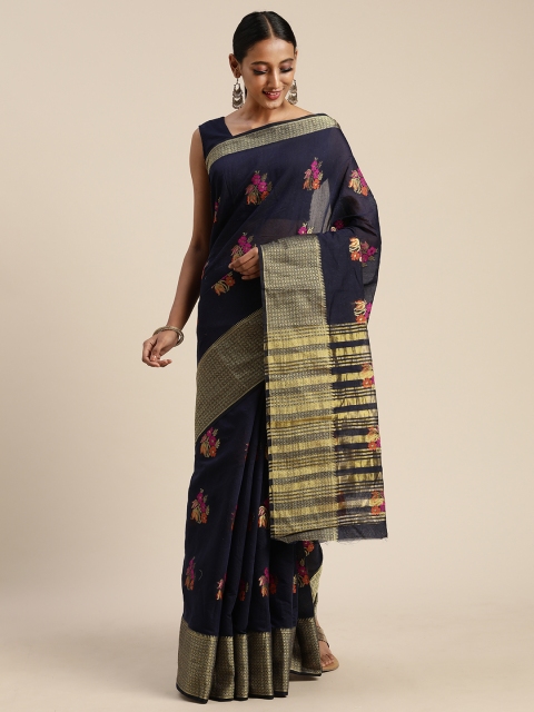 

DIVASTRI Navy Blue Poly Silk Woven Design Banarasi Saree