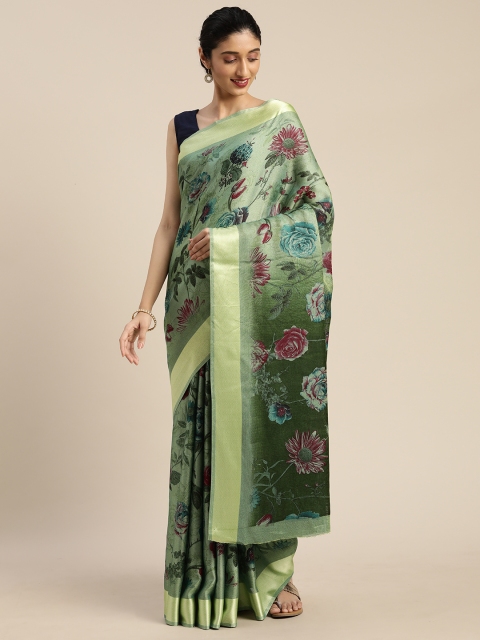 

DIVASTRI Green & Magenta Pink Jute Silk Printed Saree