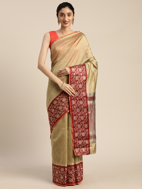 

DIVASTRI Beige & Maroon Poly Silk Solid Saree