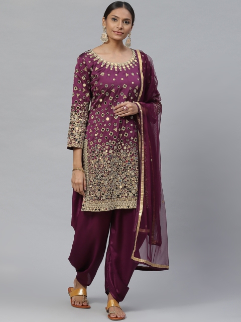 

Readiprint Fashions Purple & Silver Embellished Semi-Stitched Dress Material With Dupatta