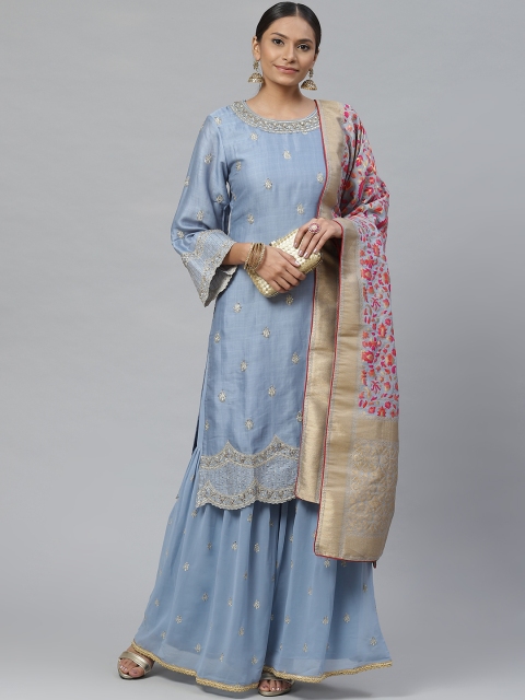 

Readiprint Fashions Blue & Pink Embroidered Semi-Stitched Dress Material