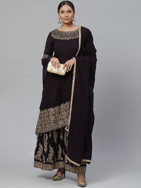 

Readiprint Fashions Aubergine & Golden Semi-Stitched Dress Material, Purple