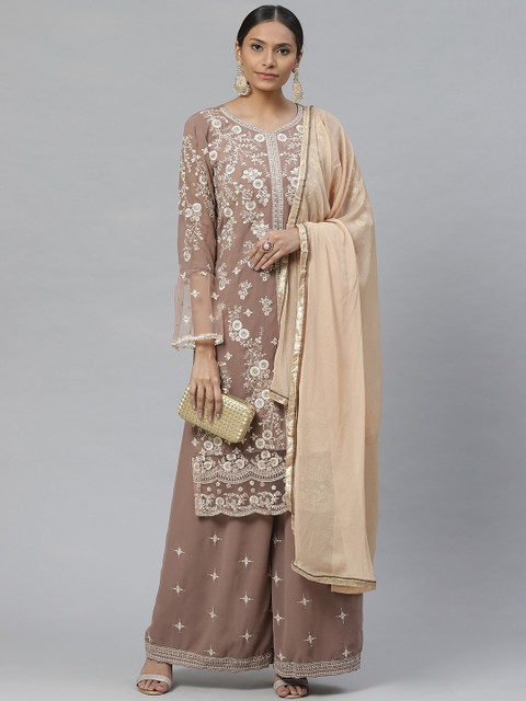 

Readiprint Fashions Brown & Off-White Semi-Stitched Dress Material