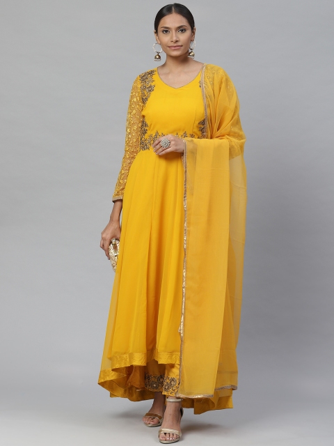 

Readiprint Fashions Mustard Yellow Poly Georgette Semi-Stitched Dress Material