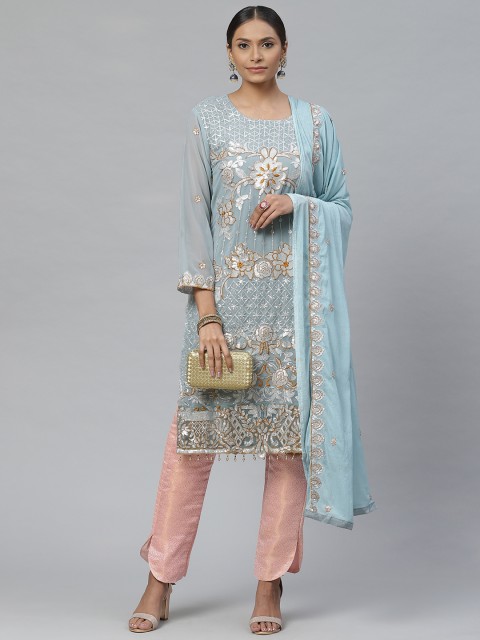 

Readiprint Fashions Blue & Pink Embroidered Semi-Stitched Dress Material