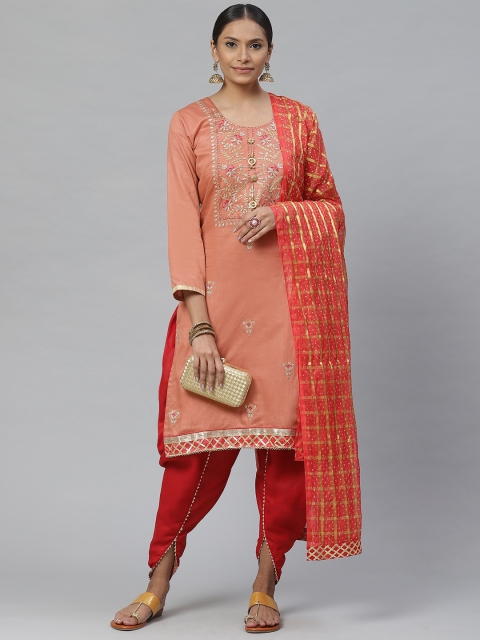 

Readiprint Fashions Peach-Coloured & Golden Embroidered Unstitched Dress Material